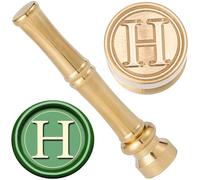 CRASPIRE Mini Timbri per Sigillo di Ceralacca H Alfabeto Timbro per Sigillo di Ceralacca 15mm Metallo Dorato Ottone retrò Vintage Lettera Iniziale Timbro con Manico in Bastoncino di bambù