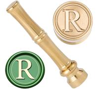 CRASPIRE Mini Timbro di Ceralacca da 15mm con Lettera R Timbri di Tenuta Iniziali retrò Teste Rimovibili in Ottone Dorato Manico in Metallo di bambù per Buste Inviti Abbellimenti per Matrimoni