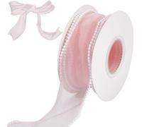 CRASPIRE Nastro in Chiffon Rosa Cablato da 1-3/5 Pollice 5 Metri Tulle Trasparente Rotolo Solido Nastri in Organza con Perle Intrecciati per Confezioni Regalo Bouquet da Sposa Decorazioni per La Casa