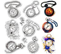 CRASPIRE Orologio Timbro Trasparente Orologio da Tasca Fiore Rosa Timbri in Silicone PVC Riutilizzabili Sfondo Vintage Timbro Postale Trasparente Timbro in Gomma Sigilli per Giornalismo Creazione