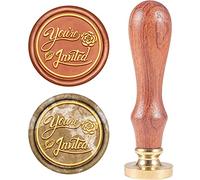CRASPIRE Parola di Timbro Sigillo di Cera, Siete Invitati Timbro Ceralacca Retro Testa di Rame Manico in Legno Removibile per Inviti di Nozze Confezioni Regalo Lettere Pacchetti Vino