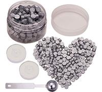 CRASPIRE Perline con Sigillo di Cera 210PCS, Argento Ottagono Kit Perle Ceralacca Confezionato in Lattina Sigillo di Cera da 9 mm con 2 pz Candele da tè Bianco 1 Cucchiaio di Fusione Metallo Cera