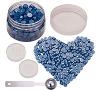 CRASPIRE Perline con Sigillo di Cera 210PCS, Blu Royal Ottagono Kit Perle Ceralacca Confezionato in Lattina Sigillo di Cera da 9 mm con 2 pz Candele da tè Bianco 1 Cucchiaio di Fusione Metallo