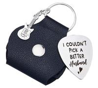 CRASPIRE Plettri per Chitarra Non Potrei Scegliere Un Marito Migliore Portachiavi con Parola in Acciaio Inossidabile Porta Plettro per Chitarra con Incisione Nera Regali A Tema Chitarra in Pelle per