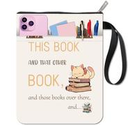 CRASPIRE Proteggi libri a forma di gatto per libri da tasca custodia in tessuto lavabile, colore bianco, con cerniera e tasca aggiuntiva per gli amanti dei libri, regali per colleghi