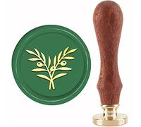 CRASPIRE Ramo D'Ulivo Timbro Sigillo di Cera Timbro Ceralacca Vegetale 30mm Testa di Timbro Removibile in Ottone retrò Vintage con Manico in Legno per Biglietti D'Invito Confezione Regalo