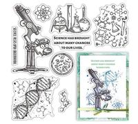 CRASPIRE Scienza Timbri in Gomma Trasparenti Esperimento Dna Microscopio Provetta Becher Trasparente Vintage Timbro Postale Sigilli in Silicone Timbro Journaling Card Making Fai da Te Scrapbooking