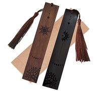 CRASPIRE Segnalibro In Legno 2 Colori Sole e Luna Inciso Segnalibri Regali Segnalibri Albero Della Vita con Ciondolo Nappa per Amanti Dei Libri Insegnanti Studenti