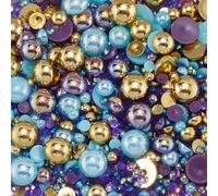 CRASPIRE Set di Perle e Strass A Dorso Piatto Oro Viola Blu 3mm-10mm Dimensioni Miste Semicircolari in Resina A Dorso Piatto Strass Multicolore alla Rinfusa per Artigianato Arte Gioielli Viso Unghie