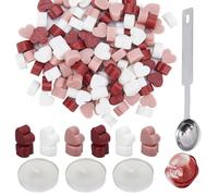 CRASPIRE Set di Perline Sigillo di Cera Cuore Rosso Perline Sigillanti in Cera di Colore Misto con 1 Cucchiaio in Acciaio Inossidabile e 3 Candele per Timbro Retro Sigillo Cartoline di Natale Inviti