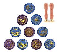 CRASPIRE Set di Timbri per Ceralacca, Tema Dell'Universo Testa in Ottone da 10 Pezzo 2 pz Manico in Legno Timbro retrò per Confezioni Regalo di Nozze Buste Buste Confezioni di Vino