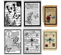 CRASPIRE Sfondi Vintage Timbri Trasparenti Farfalla Rosa Lettera Insetto Libellula Riutilizzabili Retro Trasparente Sigilli in Silicone per Timbri Fai da Te Scrapbooking Forniture Journaling Card