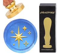 CRASPIRE Stelle Timbro Sigillo di Cera Timbro Ceralacca 30 mm Testa in Ottone Rimovibile Lucido A Quattro Punte Busta Timbro di Cera con Manico in Legno per Decorazioni per Feste di Compleanno Inviti