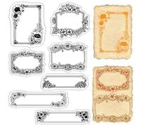 CRASPIRE Timbri In Gomma con Cornice Etichette Timbri Trasparenti Cornici Floreali Retrò Timbri Trasparenti Vintage Fogli per Fai Da Te Realizzazione di Diari Fatti A Mano Biglietti Scrapbooking Album