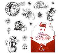 CRASPIRE Timbri Natalizi Trasparenti Babbo Natale Pigne Fiocco di Neve Pupazzo di Neve Sigillo Timbro In Silicone Timbri di Gomma Trasparenti per La Creazione di Cartoline di Natale Decorazione Fai Da