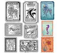 CRASPIRE Timbri Trasparenti Animali Marini Filatelico Oceano Medusa Stella Marina Tartaruga Cavalluccio Marino Conchiglia Riutilizzabili Retro Trasparente Sigilli in Silicone per Timbri per Diario