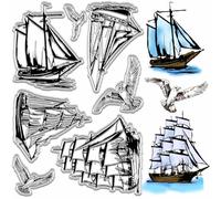 CRASPIRE Timbri Trasparenti Barca Gabbiano Barca A Vela Nave Timbro in Silicone Riutilizzabile Retro Sfondo Marino Timbro Postale Timbro in Gomma Trasparente Sigillo per Diario Artigianato