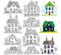 CRASPIRE Timbri Trasparenti in Gomma per Casa Sigillo in Silicone Trasparente Timbro Trasparente per Biglietti Creazione Giardino Casa Alberi Sigillatura Fai da Te Scrapbooking Diario Album