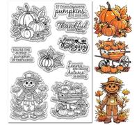 CRASPIRE Timbri Trasparenti In Gomma per Zucca Autunnale Del Ringraziamento In Silicone Riutilizzabili con Parole di Saluto Spaventapasseri Autunnali Sigillo Trasparente per Diario Fai Da Te Creazione
