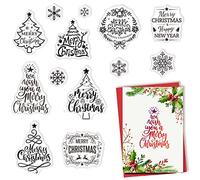 CRASPIRE Timbri Trasparenti Natalizi Albero di Natale Parole D'Auguri Felice Anno Nuovo Sigillo Timbro in Silicone Timbri in Silicone Trasparenti per La Creazione di Cartoline di Natale Decorazione
