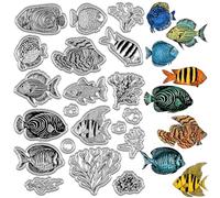 CRASPIRE Timbri Trasparenti Pesce Tropicale Animali Marini Timbro Postale Riutilizzabile Sigilli per Timbri in Silicone Trasparente per La Creazione di Carte di Diario Decor Fai da Te Scrapbooking