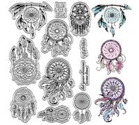 CRASPIRE Timbri Trasparenti Piuma Timbri in Gomma Acchiappasogni Vintage PVC Riutilizzabile Sfondo Timbro Postale Sigilli per Timbri in Silicone Trasparente per Creazione di Carte di Journaling