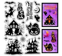 CRASPIRE Timbri Zucca di Halloween Pipistrelli Strega Castello Casa Fantasma Gatto Stella Ragnatela Felice Tema Halloween PVC Riutilizzabili Timbri in Silicone Trasparente Sigilli per Artigianato