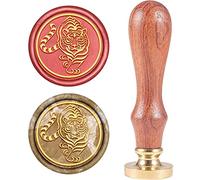 CRASPIRE Timbro Ceralacca Tigre, Animali Timbro retrò Sigillo di Cera Manico in Legno Testa D'Ottone Removibile per Inviti di Nozze Confezioni Regalo Lettere Buste Confezioni di Vino