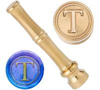 CRASPIRE Timbro con Sigillo di Ceralacca A Forma di Lettera T Mini Timbri in Ottone per Ceralacca da 15mm in Metallo Dorato retrò Vintage con Impugnatura in bambù per Biglietti Buste Inviti
