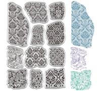 CRASPIRE Timbro in Silicone Texture Vintage Timbri Trasparenti Retro Sfondo Trasparente Riutilizzabile Floreale Fiore Figura Sigillo Fogli di Timbri per Fai da Te Fatto A Mano Diario Carta