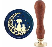CRASPIRE Timbro Sigillo di Cera Cane e Gatto Timbro di Cera Luna 30mm/1.18inch Timbro Sigillante Testa in Ottone Rimovibile con Manico in Legno per Buste Invito Carte Regalo Scrapbooking Decor