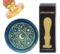 CRASPIRE Timbro Sigillo di Cera Cielo Stellato Timbro Ceralacca Stella di Luna 25 mm Testa Removibile in Ottone con Manico in Palissandro per Scrapbooking Fai da Te Matrimonio Anniversario Invito
