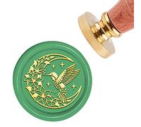 CRASPIRE Timbro Sigillo di Cera Colibrì e La Luna Timbri Ceralacca 30mm Timbro Sigillo Testa in Ottone con Manico in Legno per Inviti Regalo di Compleanno Scrapbooking