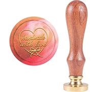 CRASPIRE Timbro Sigillo di Cera Cuore Fatto A Mano con Amore Timbro Ceralacca Retro 25 mm Testa in Ottone Rimovibile Manico in Legno per Confezione Regalo Sigillatura Busta Invito Festa Biglietto