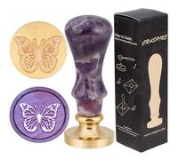 CRASPIRE Timbro Sigillo di Cera Farfalla Animale Timbro Ceralacca retrò Vintage 25 mm Testa Removibile in Ottone con Manico in Ametista per Scrapbooking Fai da Te Invito A Nozze Confezione Regalo