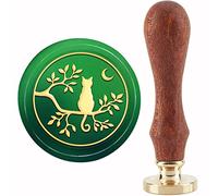 CRASPIRE Timbro Sigillo di Cera Gatto sul Ramo Timbri di Tenuta in Ottone Rimovibili Teste da 30 mm con Manico in Legno Vintage per Buste Lettera Inviti Biglietto Fai da Te Matrimonio Compleanno
