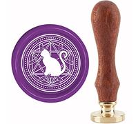 CRASPIRE Timbro Sigillo di Cera Gatto Timbro Ceralacca Cerchio Magico Timbro Sigillante Testa in Ottone Rimovibile da 30 mm/1.18 Pollici con Manico in Legno per Inviti di Halloween Carte