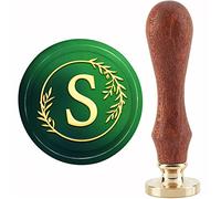 CRASPIRE Timbro Sigillo di Cera Iniziale R Ramo D'Ulivo Timbri per Ceralacca 30mm Retro Vintage Rimovibile Testa di Timbro in Ottone con Manico in Legno per Inviti Biglietti Regalo