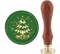 CRASPIRE Timbro Sigillo di Cera per Albero di Natale Timbri per Ceralacca Natalizi Confezione Regalo Stelle 30mm Retro Vintage Testa di Timbro in Ottone Rimovibile con Manico in Legno per Inviti