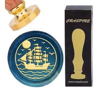 CRASPIRE Timbro Sigillo di Cera per Nave Barca A Vela Mare 25mm Timbri per Ceralacca Vintage Testa Rimovibile in Ottone con Manico in Legno per Matrimoni Natale Capodanno Buste Inviti Confezione