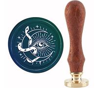 CRASPIRE Timbro Sigillo di Cera Serpente Timbri di Ceralacca Luna Stelle 30mm/1.18inch Timbro Sigillante Testa in Ottone Rimovibile con Manico in Legno per Halloween Inviti Carte Confezione Regalo