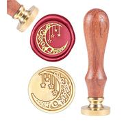 CRASPIRE Timbro Sigillo di Cera, Sigillatura di Francobolli di Cera La Luna E Le Stelle Retro Timbro di Legno Sigillo di Cera 25mm Removibile Sigillo in Ottone Manico in Legno per Inviti Buste