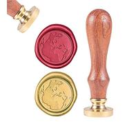 CRASPIRE Timbro Sigillo di Cera, Sigillatura di Francobolli di Cera Mappa del Mondo Retro Timbro di Legno Sigillo di Cera 25mm Removibile Sigillo in Ottone Manico in Legno per Inviti Buste