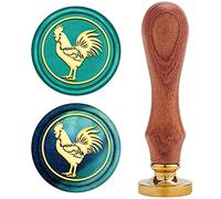 CRASPIRE Timbro Sigillo di Cera, Sigillatura di Francobolli di Cera Modello di Gallo Retro Timbro di Legno Sigillo di Cera 25mm Removibile Sigillo in Ottone Manico in Legno per Buste