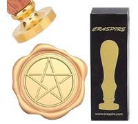 CRASPIRE Timbro Sigillo di Cera Stella A Cinque Punte Timbro Sigillo di Cera Retro 25 mm Testa Rimovibile in Ottone con Manico in Legno per Confezione Regalo Avvolgere Decorazione di Nozze Buste