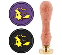 CRASPIRE Timbro Sigillo di Cera Strega di Halloween Sulla Scopa, Timbro Ceralacca Pipistrello Timbro In Legno Retrò Sigillo di Cera 25mm Removibile Testa D'Ottone Manico In Legno per Biglietto