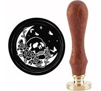CRASPIRE Timbro Sigillo di Cera Teschio Luna Timbri di Ceralacca Vintage Farfalla Rosa 30mm Testa in Ottone Rimovibile con Manico in Legno per Inviti Buste Confezione Regalo