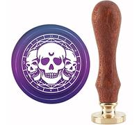 CRASPIRE Timbro Sigillo di Cera Teschio Tarocchi di Halloween Timbri di Ceralacca Scheletro 30mm Retro Vintage Rimovibile Testa di Timbro in Ottone con Manico in Legno per Inviti di Nozze Confezione