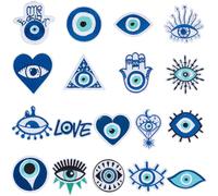 CRASPIRE Toppe Ricamate A Tema Evil Eye Adesive Blu Mano di Hamsa Cuore Amore Luna Termoadesive e Cucite Toppe Ricamate per Riparazioni 18 Pezzo Decorativo Fai da Te per Abbigliamento Giacca Jeans