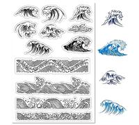 CRASPIRE Wave Clear Stamps Sea Silicone Clear Stamp Seals Timbri in Silicone Trasparente Vintage per Biglietti di Compleanno Fai da Te Scrapbooking Diario Album Fotografico Decorazione